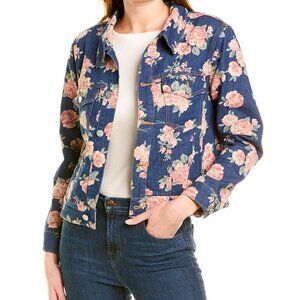 Gabby Isabella Womens Blue Floral Print Lightweight Denim Jacket XS FLAWED